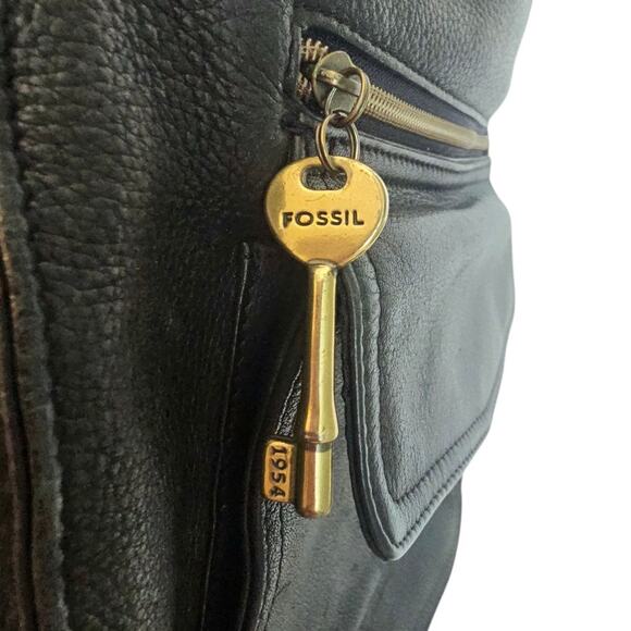 Fossil Black Leather Moto Boho 1954 Shoulder Bag Purse - Picture 4 of 11
